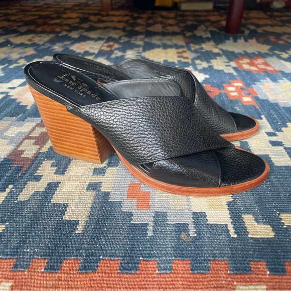 Kate Spade Felda Leather Criss Cross Open Toe Block Heel Slide Sandals Size 7 - Picture 3 of 10
